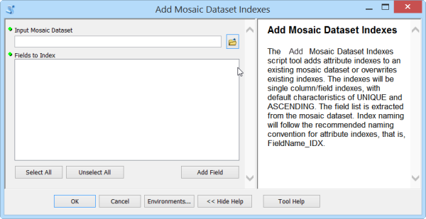 Add Mosaic Dataset Indexes tool