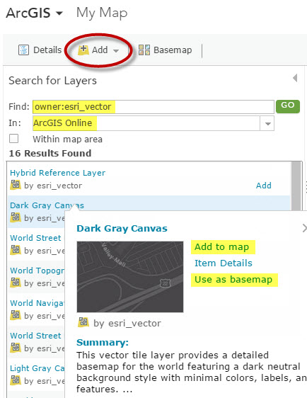 Add to ArcGIS Online dialog