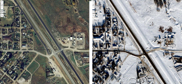 Comparison of before and after NAIP imagery for Elkhorn, Manitoba, Canada