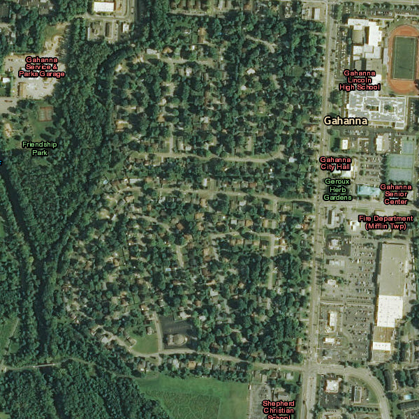 Boundaries & Places shown over imagery of Gahanna, Ohio