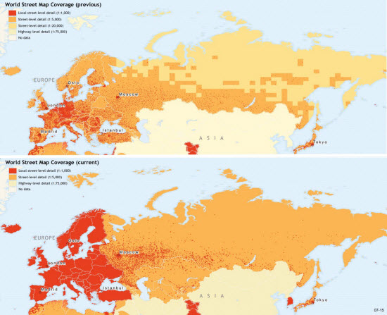 World Street Map coverage comparison