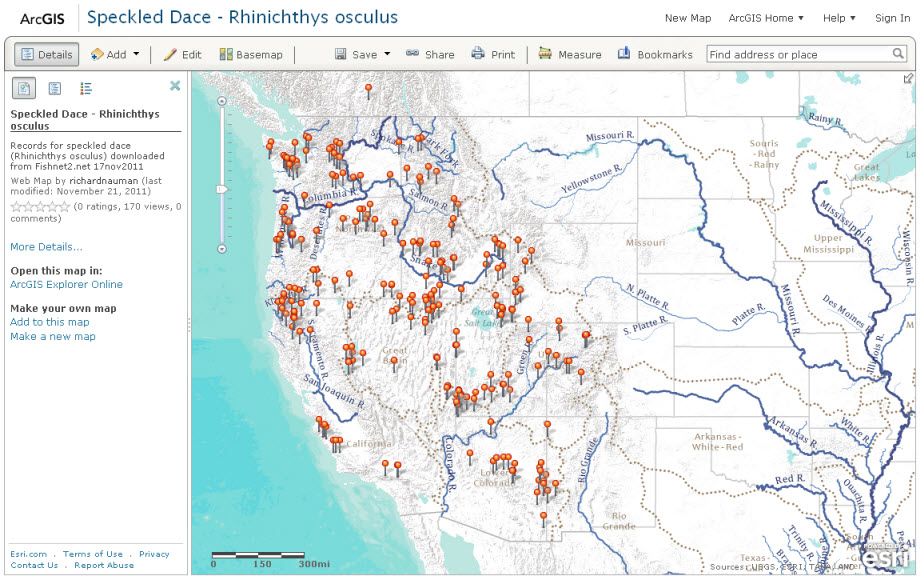 ArcGIS Online Speckled Dace