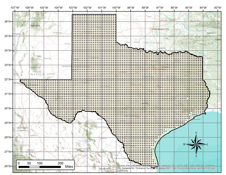 NLDAS data points in Texas