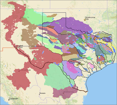 Watersheds for Texas reservoirs delineated using NHDPlus.