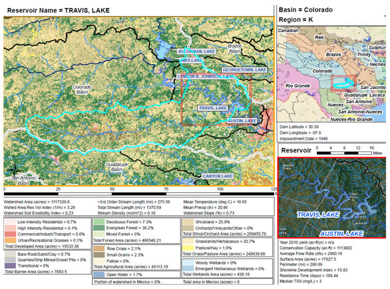 A data summary map developed for Lake Travis near Austin, TX.